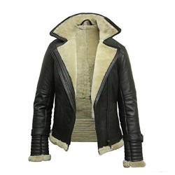 Women's Aviator Sheepskin Shearling Bomber Fur Jacket